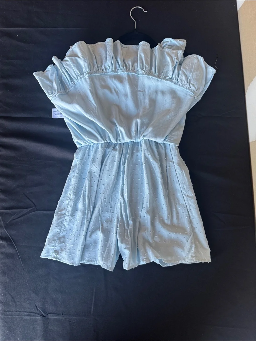 NWT Cat & Jack Girls Light Blue Swiss Dot Ruffle Tiered Romper Dress Size M (8)